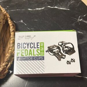 Black Bicycle Pedals with Toe Clips